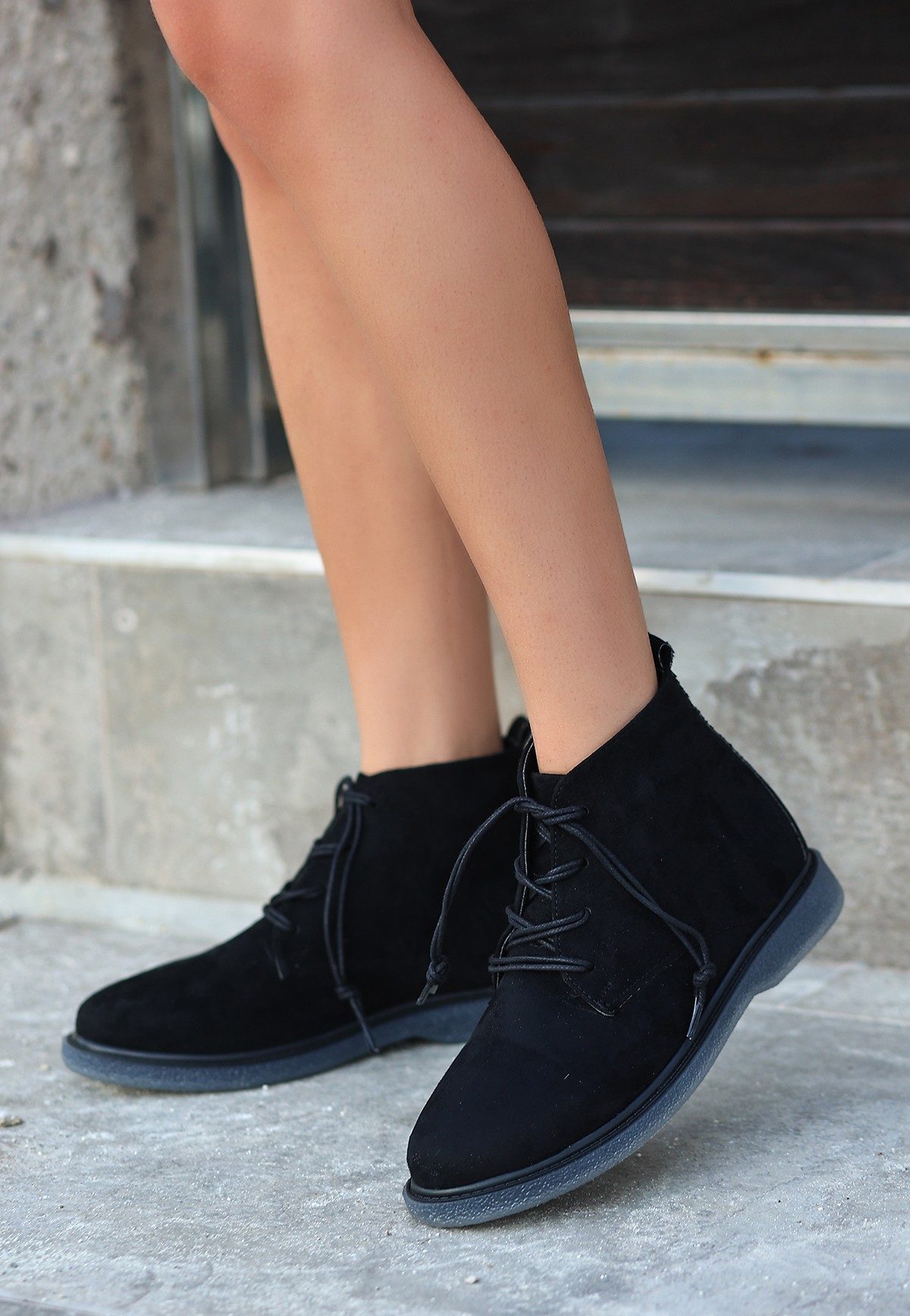 Black Suede Gray Soled Lace-up Boots