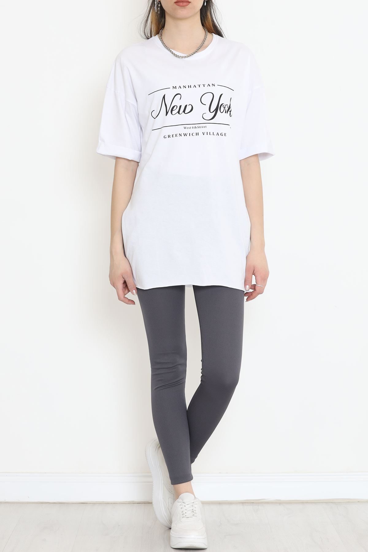 Printed Side Slit T-Shirt White