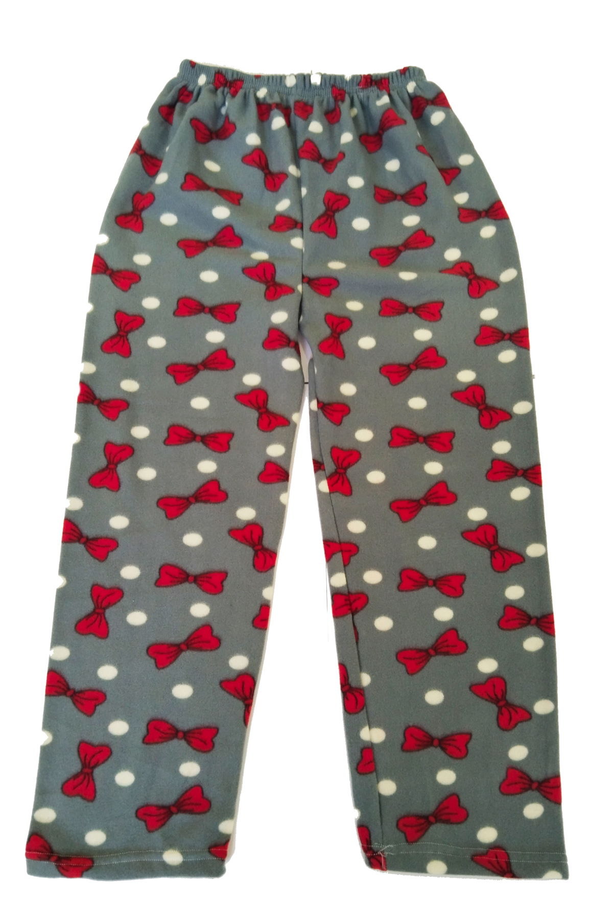 Women's Fleece Pajama Bottoms Thermal Feature Bow Tie Patterned Gray Home Wear Pocketless