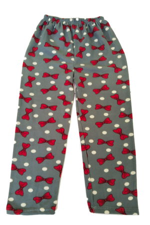 Women's Fleece Pajama Bottoms Thermal Feature Bow Tie Patterned Gray Home Wear Pocketless