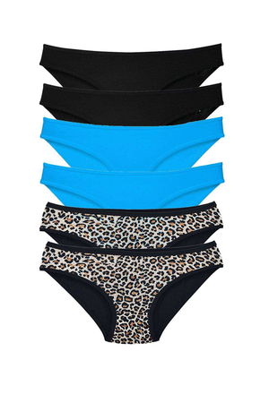 6 Pcs Lycra Women Slip Panties Leopard Black Blue