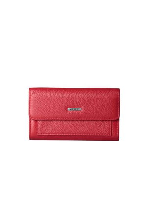 Red Genuine Leather Ladies Wallet with Snap Fastener