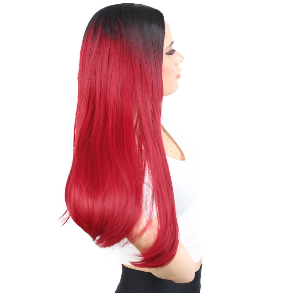 Kanekalon Fiber Synthetic Long Straight Wig / Black / Red Ombré