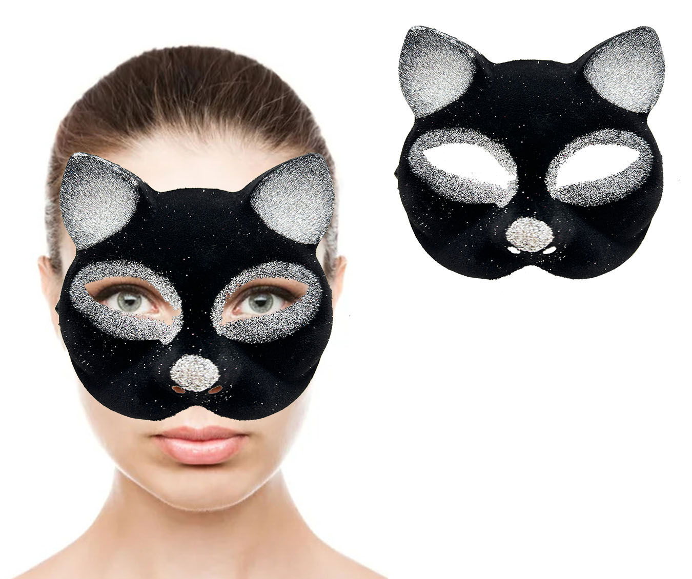 Black Color Silvery Silvery Suede Covering Cat Mask 18x14 cm