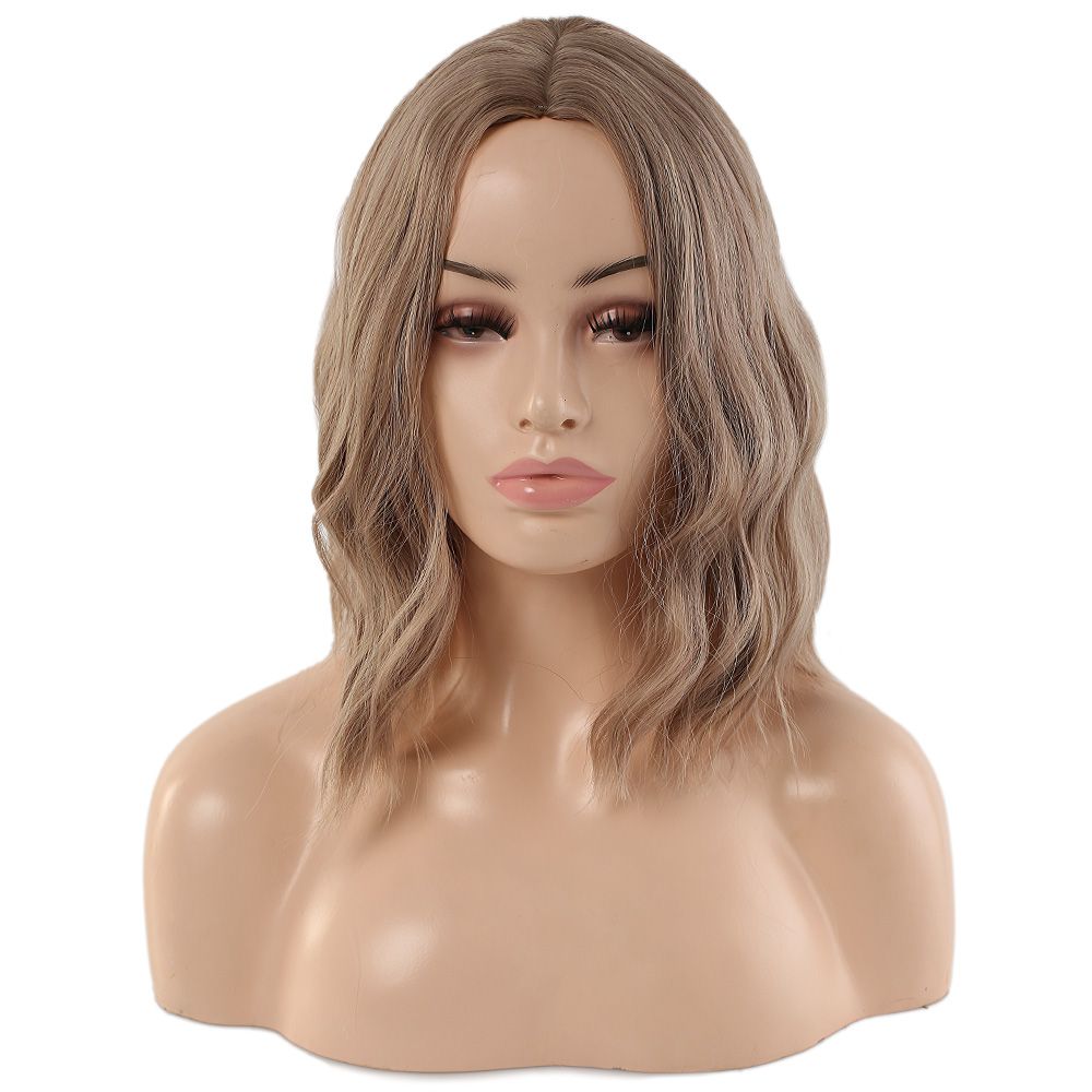 Kanekalon Fiber Synthetic Short Wavy Bangs Wig / Ashy Baby Yellow