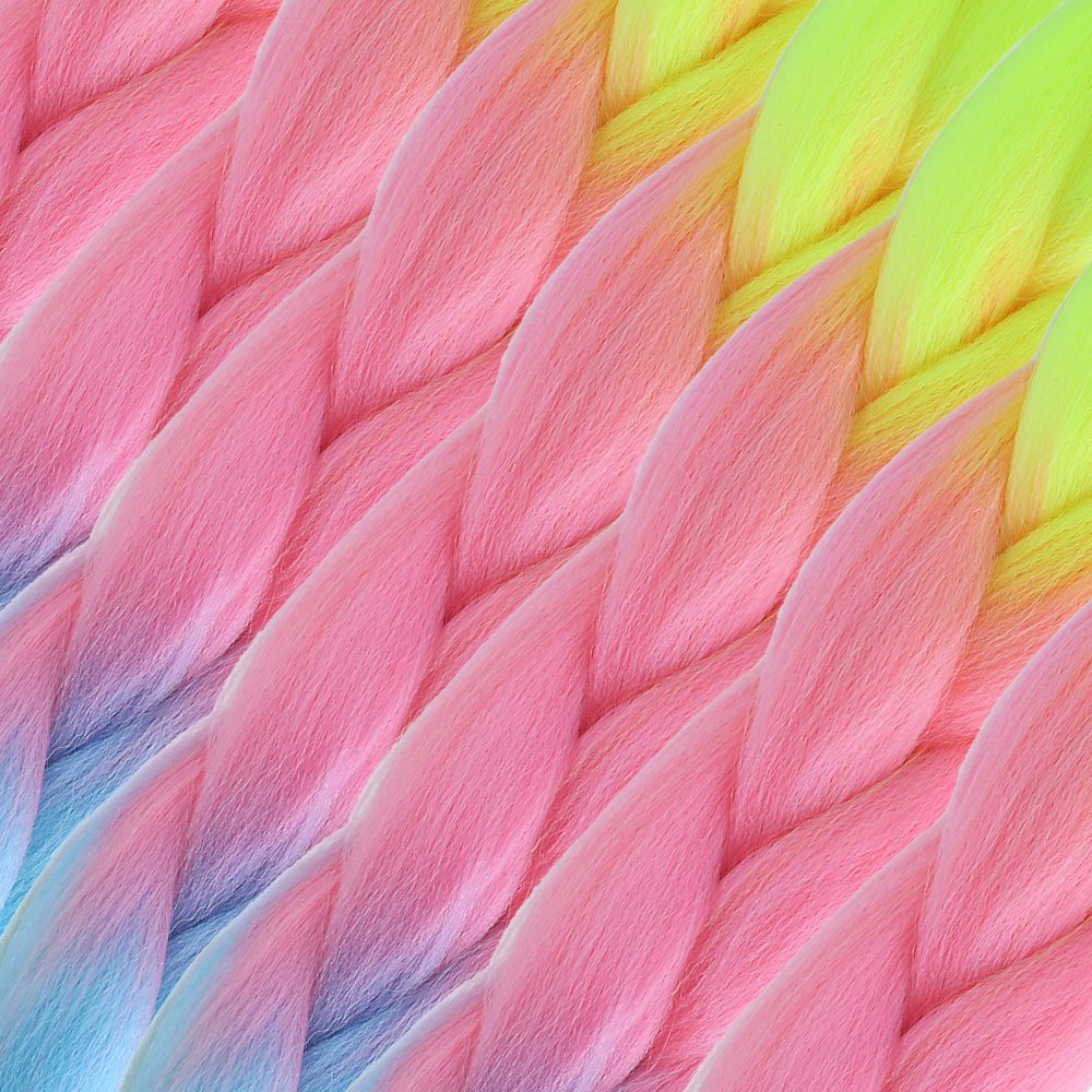 Afro Braiding Color Transition Synthetic Hair 100 Gr. / Neon Yellow / Pink / Light Blue