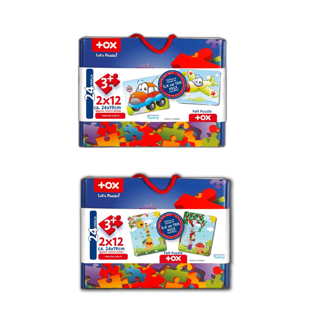 4 Set - 48 Piece Airplane, Car and Apple Bear 3+ Felt Jigsaw Puzzle - 3 Year Old Puzzle