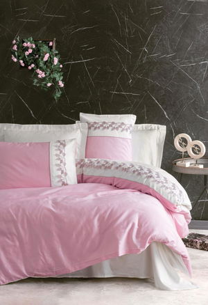 Embroidered Double Satin Duvet Cover Niobe Pink