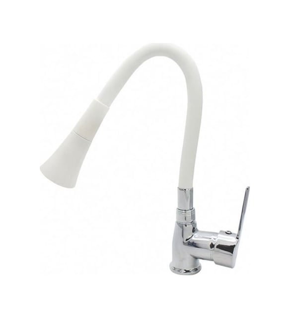 Silicone Coating Faucet Head Cobra Functional Faucet on Steel Spiral with Swivel Head - White