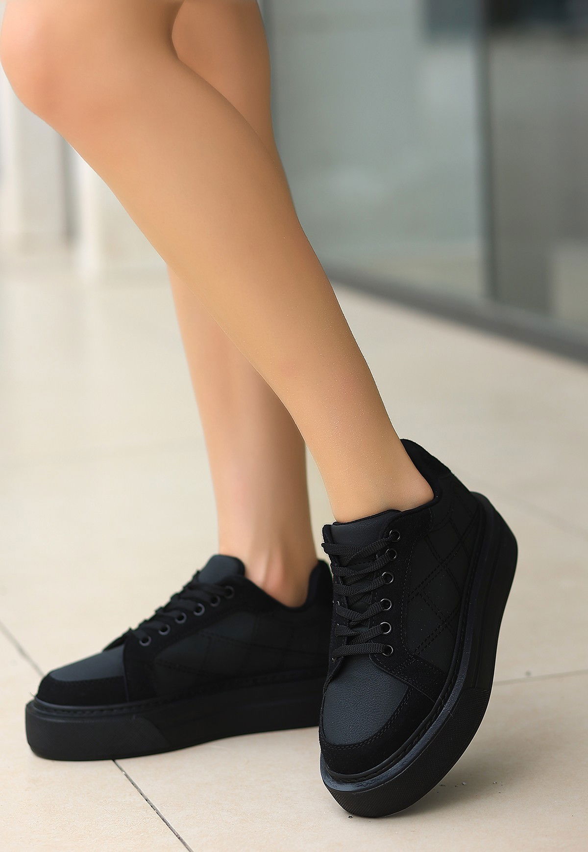 Black Skin Suede Lace-Up Sneakers