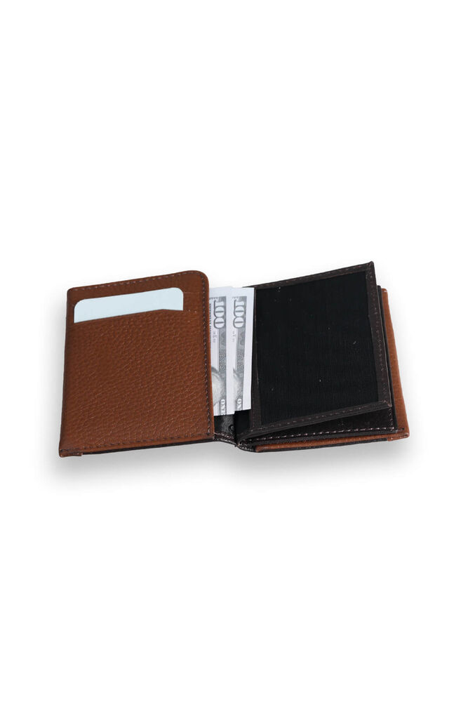 Brown - Tan Genuine Leather Card Holder with Dual Color Compartments