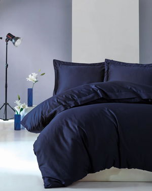 Single Satin Duvet Cover Set Elegante Navy Blue