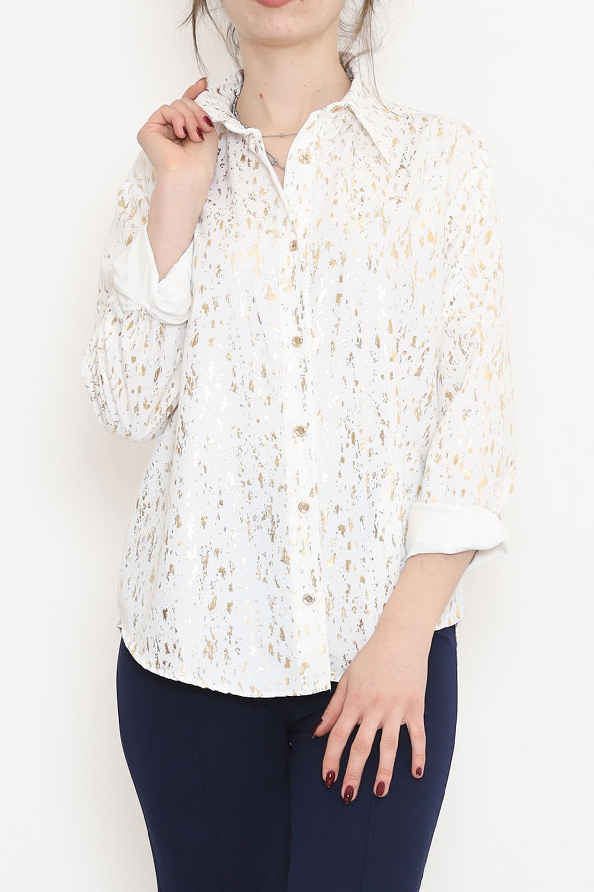 Patterned Foil Shirt Whitegold