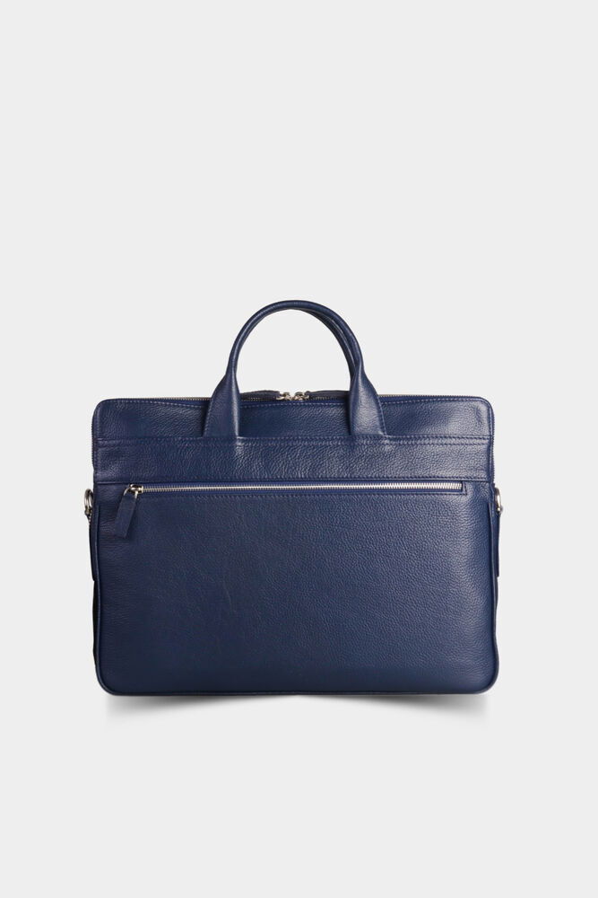 Navy Blue Leather Laptop Bag