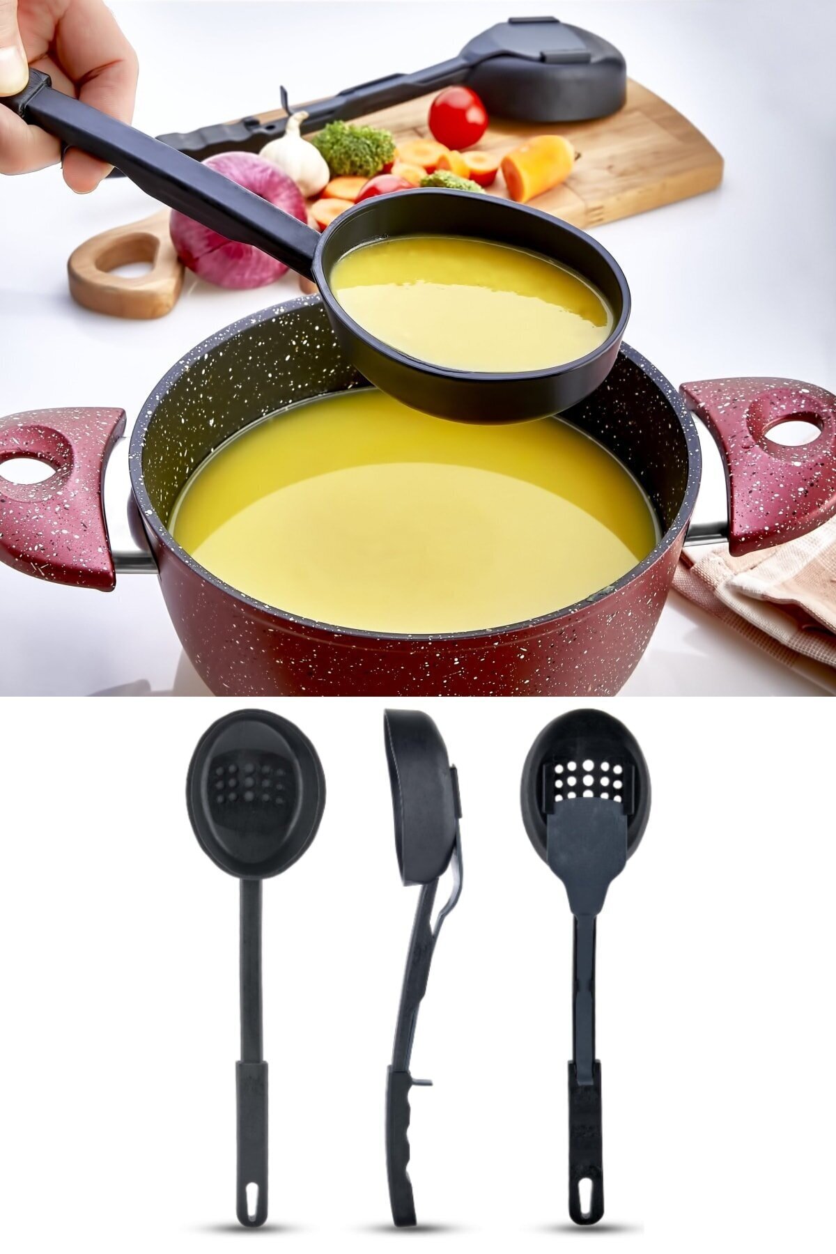 Heat Resistant 3 in 1 Serving Ladle - Ladle Colander Spoon 3 in 1 Serving Set