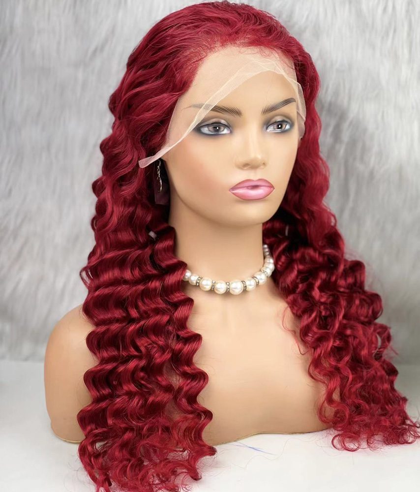 Real Hair Front Lace Tulle Wig / Super Intense Wavy / Red 70/75cm