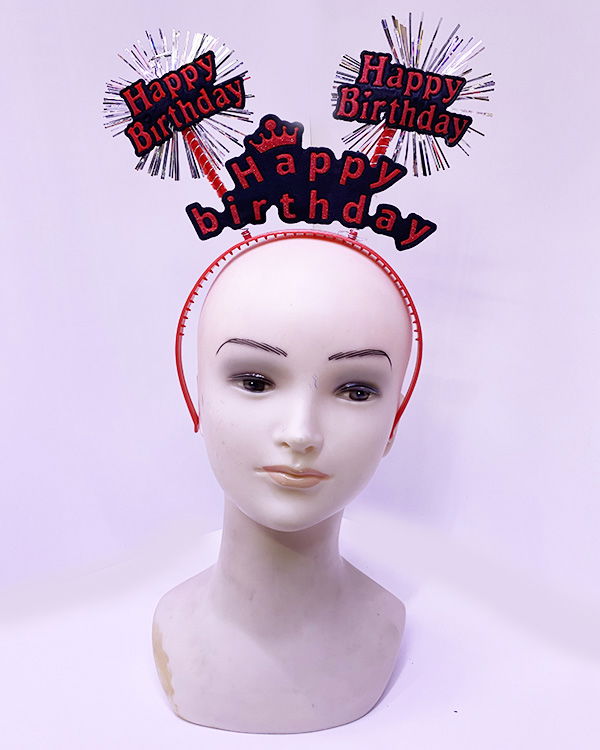 Neon Red Color Birthday Crown 22x19 cm with Happy Birthday Written Tassels