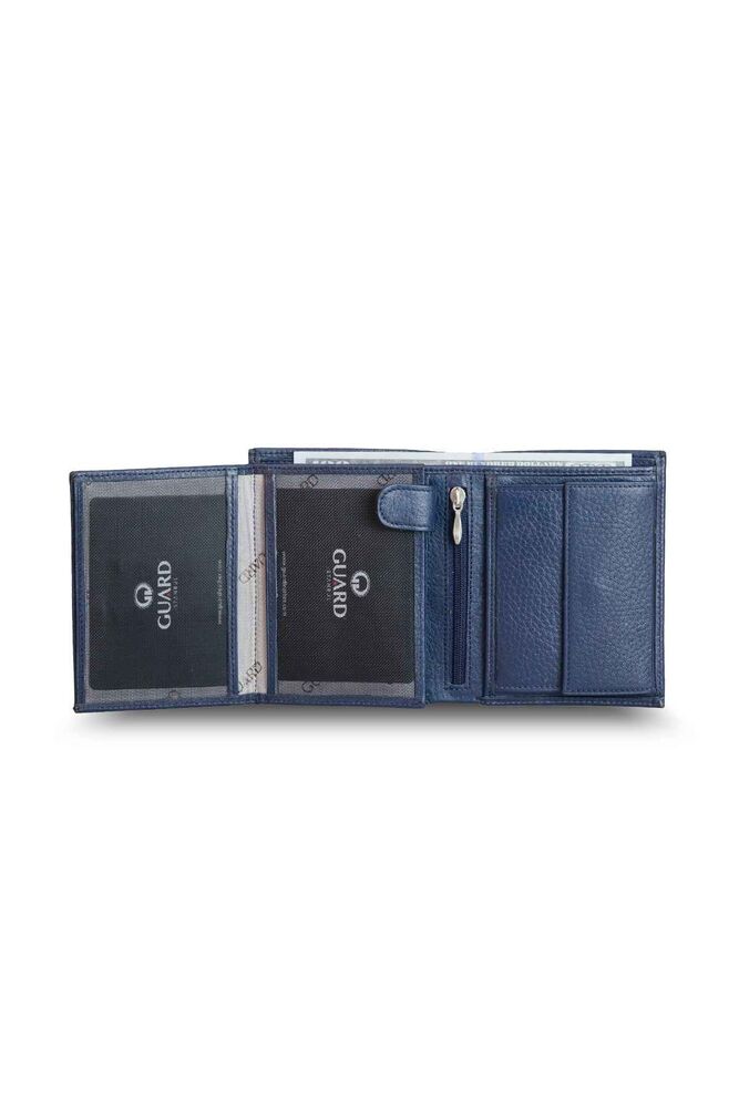 Multi-Compartment Vertical Navy Blue Leather Men's Wallet