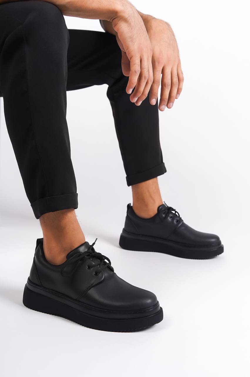 Black Skin Black Sole Lace-up Casual Men's Shoes