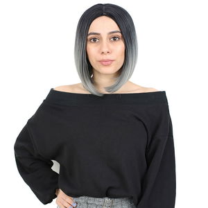 Straight Short Kanekalon Fiber Synthetic Wig without bangs / Black / Gray Ombré