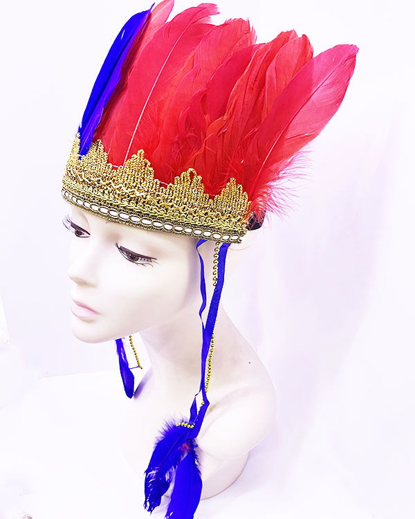 Maroon Blue Color Feathered Indian Headgear | Fan Headgear