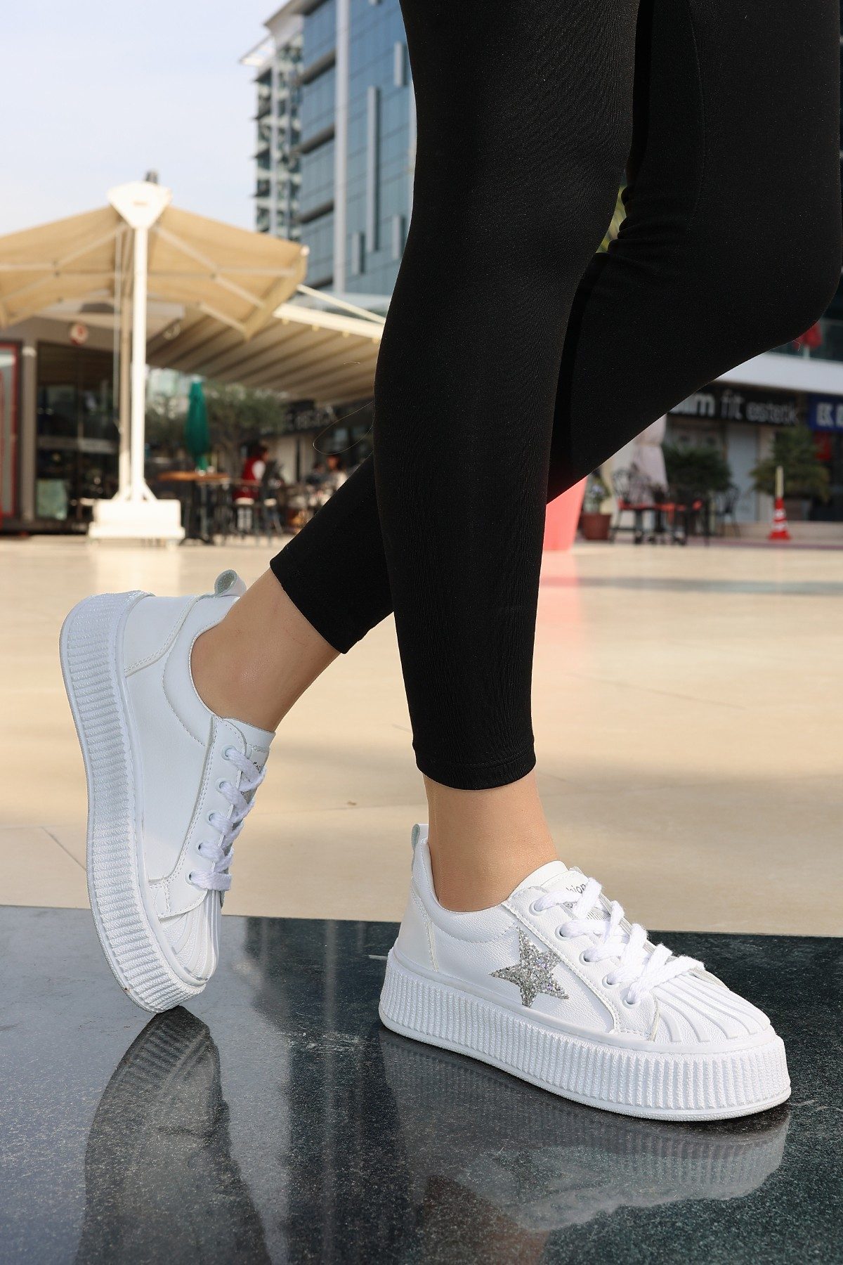 White Skin Lace-Up Sneakers