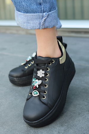 Black Skin Stone Lace-Up Sneakers