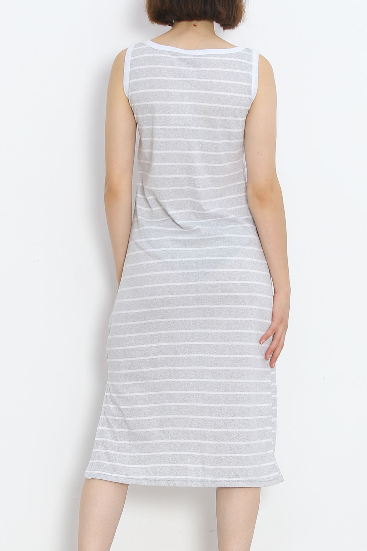 Striped Garnished Suprem Dress Gray