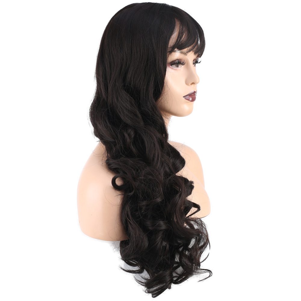 Long Kanekalon Fiber Synthetic Wig with Wavy Custom Bangs / Brown