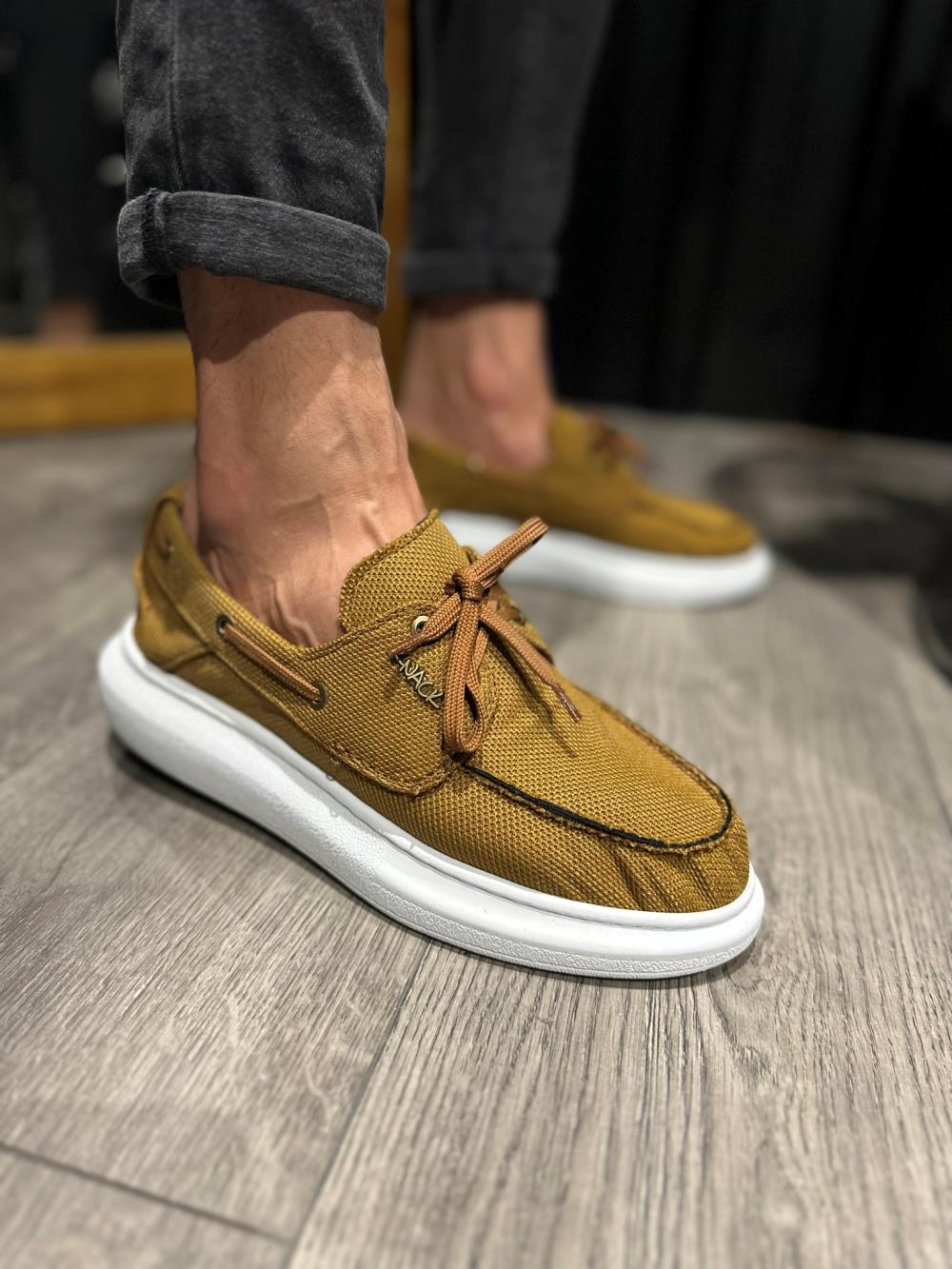 High Sole Seasonal Linen Shoes Tan