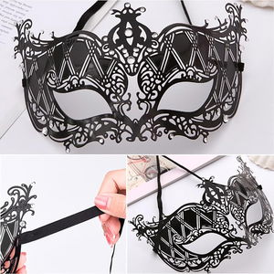 Black Color Laser Cut Metal Luxury Mask Prom Party With Crystal Silver Stones