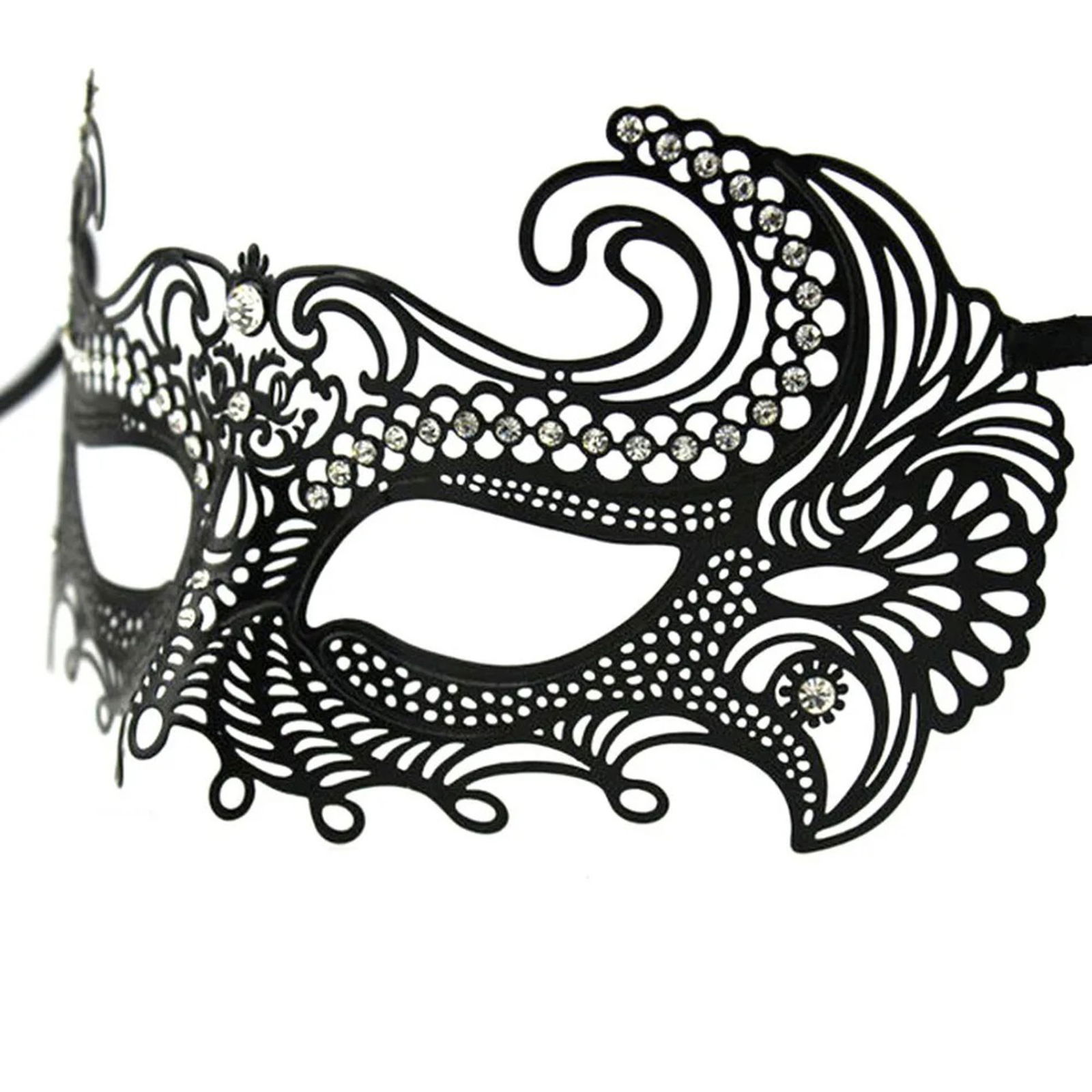 Black Color Laser Cut Metal Prom Party Venetian Mask with Crystal Stones