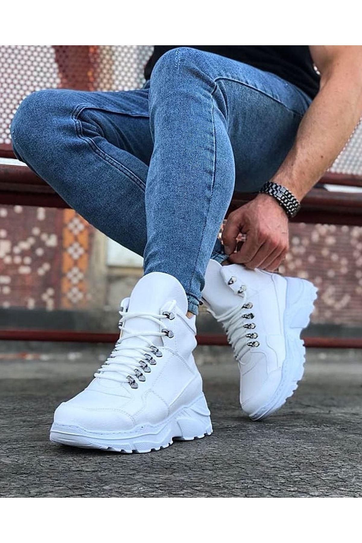 White Long Lace-up Boots