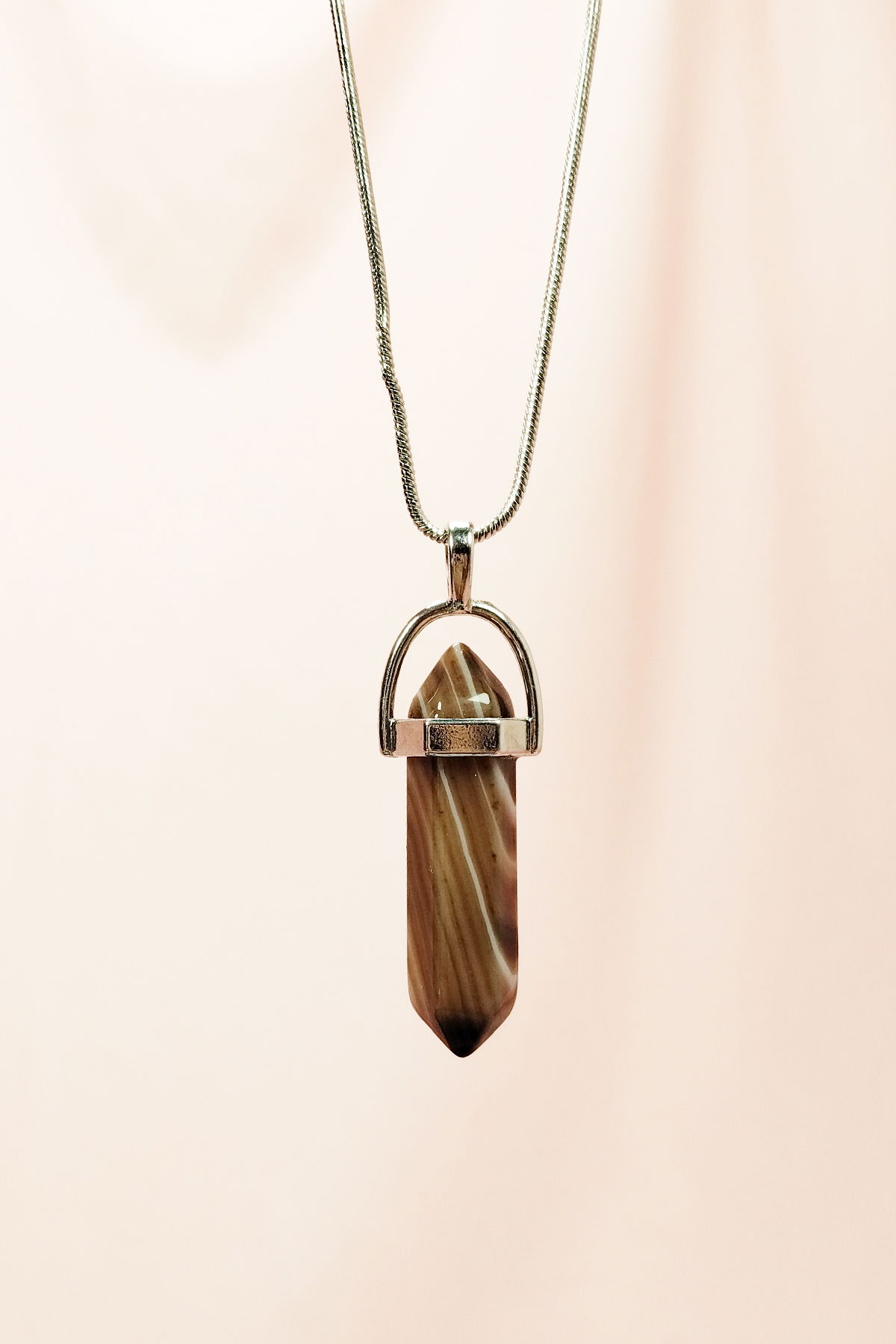 Brown Agate Natural Stone Chain Necklace with Handmade Design Pendant: 3.5 cm Chain: 20 cm Boxed