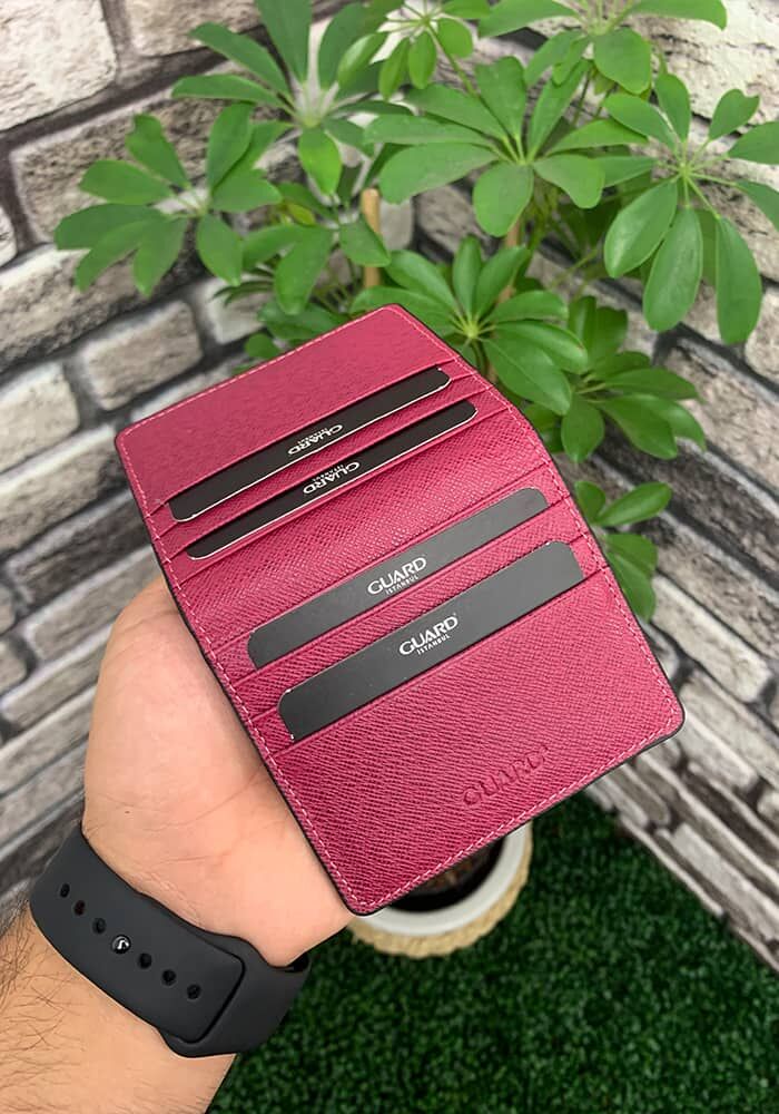 Fuchsia Saffiano Patented Design Leather Card Holder