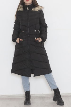 Jesica Coat with Fur Hood Black