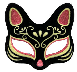 Black Color Suede Coating with Red Yellow Glitter Cat Mask 17x14 cm