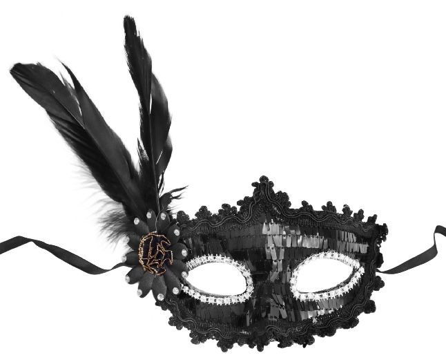 Black Sequin Sequin Black Color Side Feather Party Mask 18x22 cm