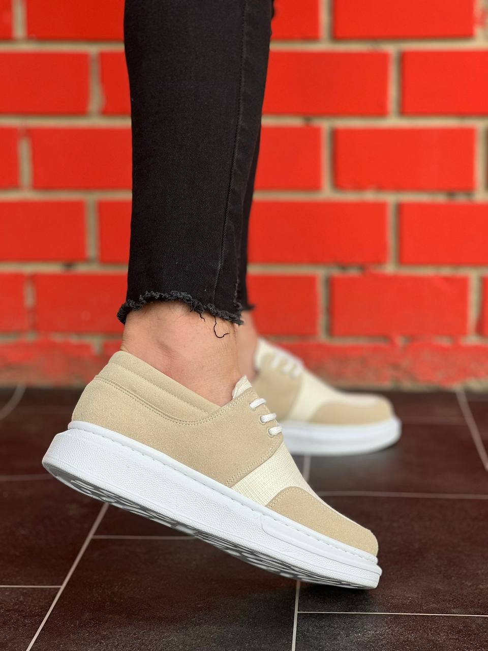 Lace-up Beige Casual Men's Shoes