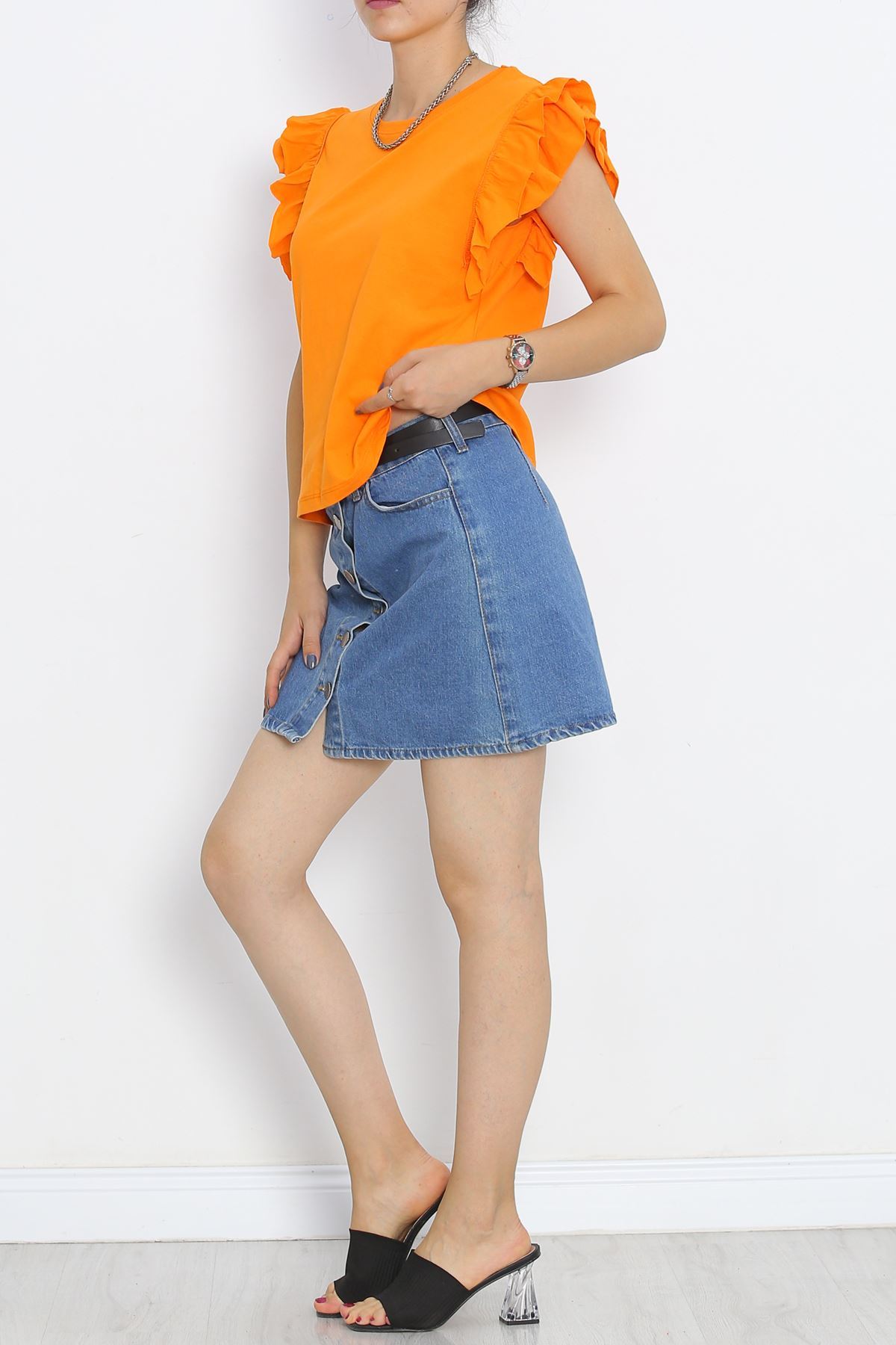 Ruffle Sleeve T-Shirt Orange