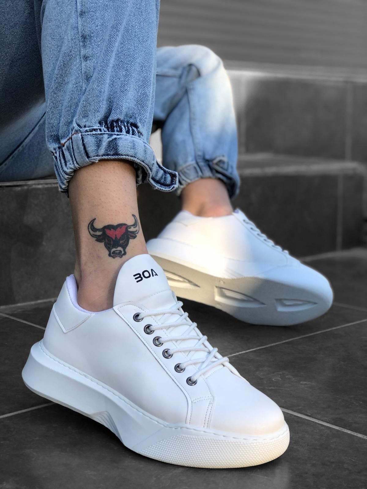 Lace-up Men's High Sole White Sneakers