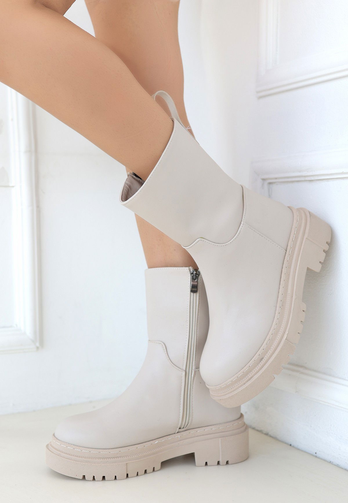 Beige Skin Heeled Boots