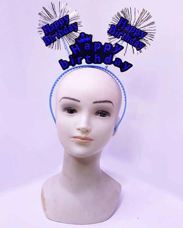 Neon Blue Color Birthday Crown 22x19 cm with Happy Birthday Written Tassels