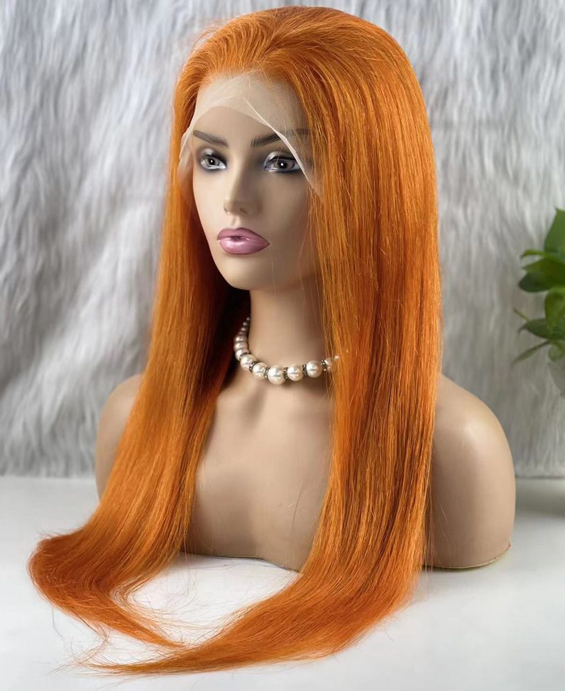 Real Hair Front Lace Tulle Wig / Straight / Vibrant Copper 70/75cm