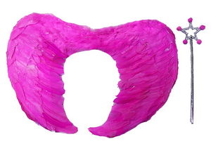 Foldable Kids Pink Angel Wing and Wand Set with Real Feathers 40x55 cm