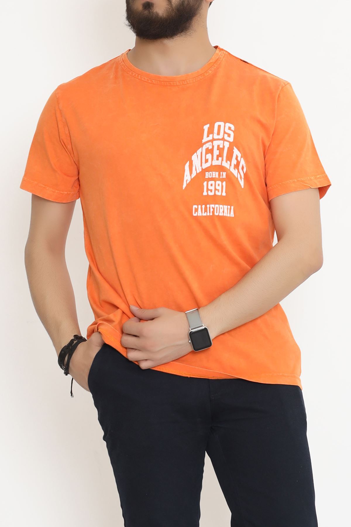 Washed Back Printed T-Shirt Orange