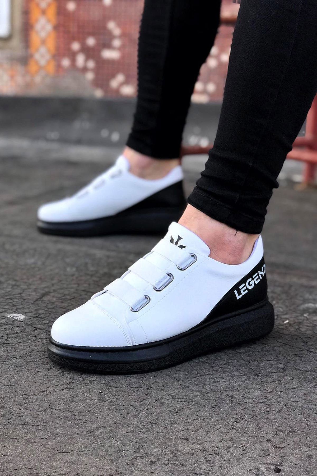 3 Band Legend White Charcoal Thick Sole Casual Men's Shoes