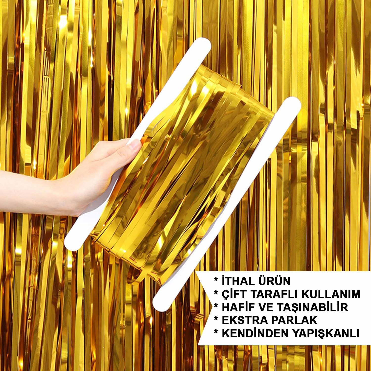 Gold Gold Color Extra Metalized Shiny Fringed Backdrop Curtain Imported A Quality 1x2 Meters