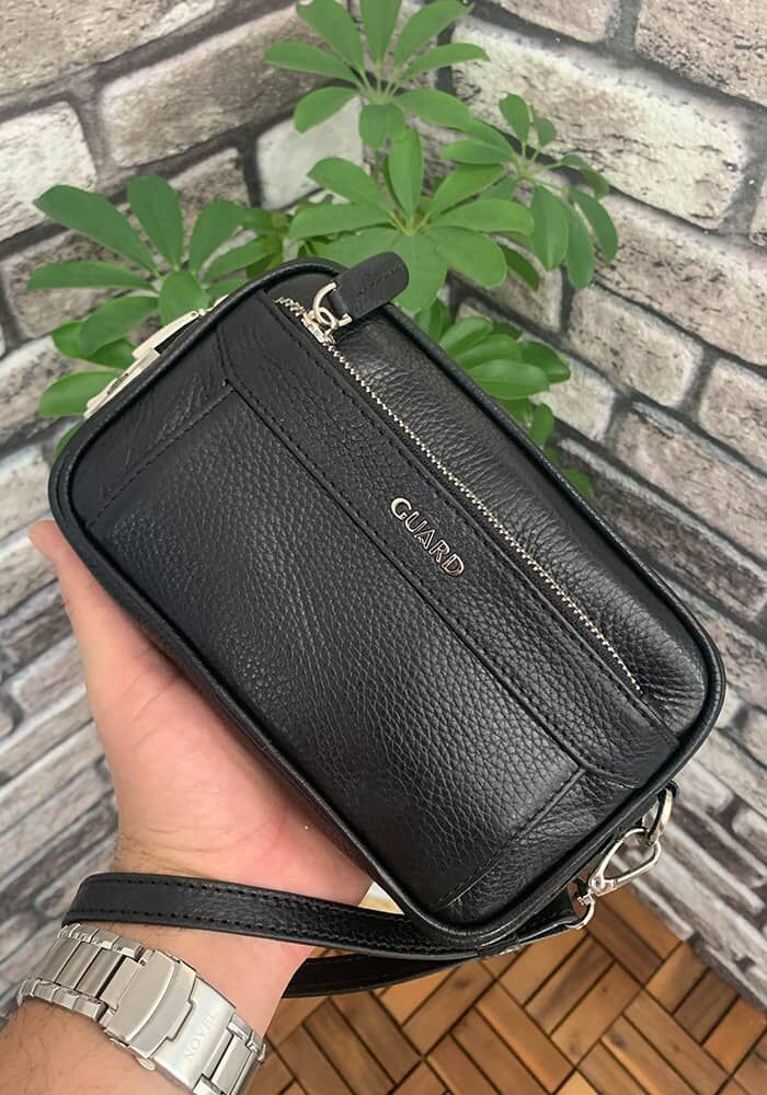 Black Genuine Leather Combination Handbag