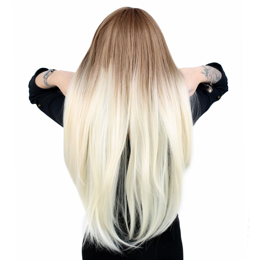 Kanekalon Fiber Synthetic Long Straight Bangs Wig / Auburn / Platinum Ombré